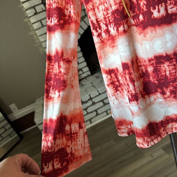 Bobbie Brooks Women’s Small Boho Tie Dye Shirt Bell Sleeve Faux Suede Tie Red - Picture 10 of 13